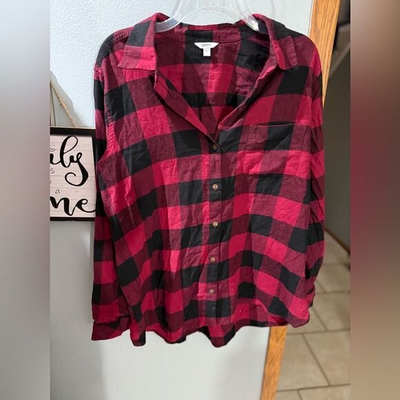 Sonoma Red and Black Plaid Button Down Shirt Size XL - Picture 1 of 8